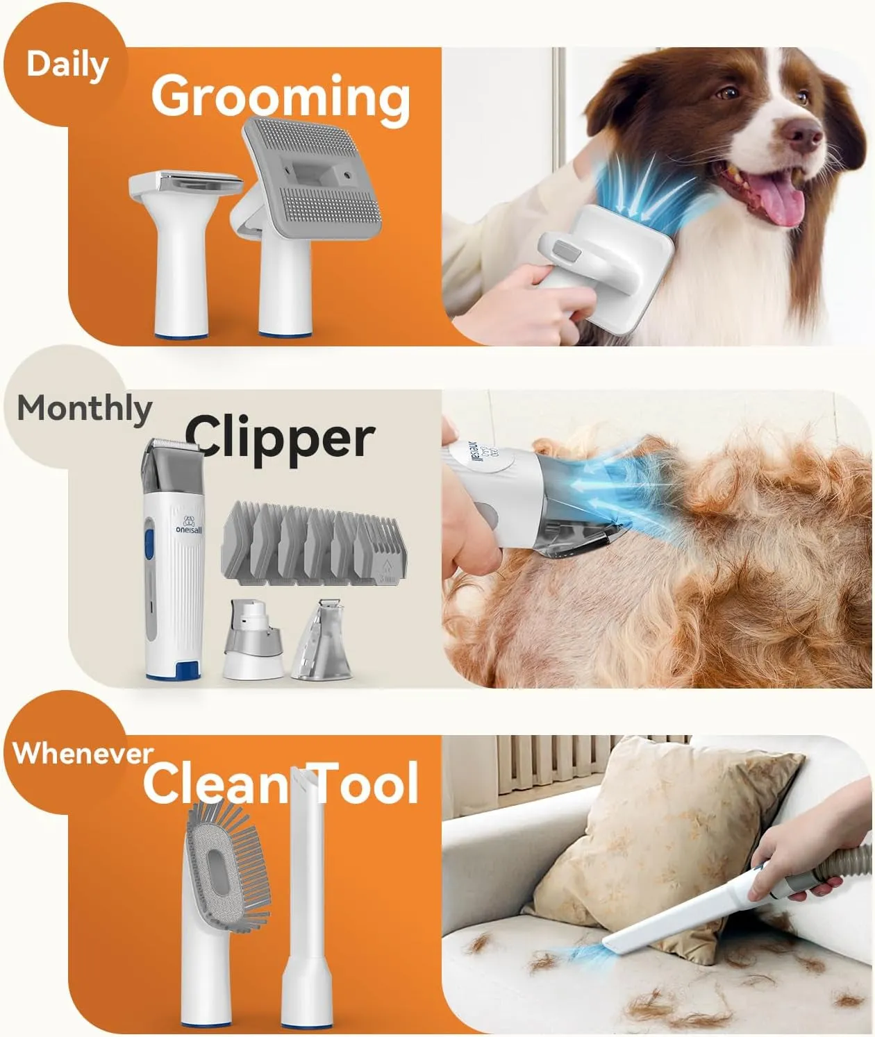 Dog Hair Vacuum & Dog Grooming Kit, Pet Grooming Vacuum with Pet Clipper Nail Grinder, 1.5L Dust Cup Dog Brush Vacuum with 7 Pet Grooming Tools for Shedding Pet Hair, Home Cleaning