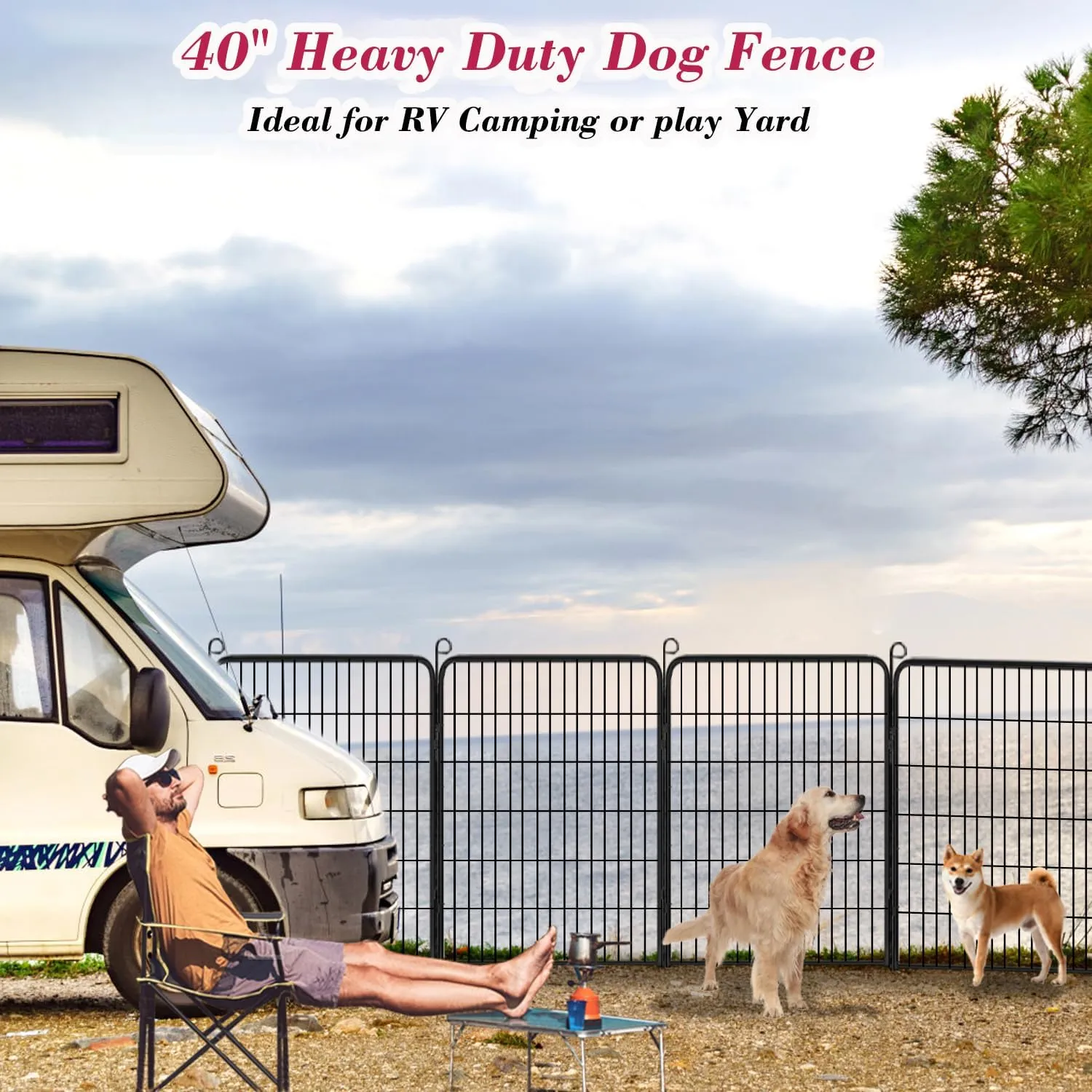 Dog Playpen, 40 inch Height 14 Panels Heavy Duty Dog Fence Pet Playpen with Door, Anti-Rust Dog Exercise Pen with Lock, Portable Pet Fence Outdoor for Yard RV Camping