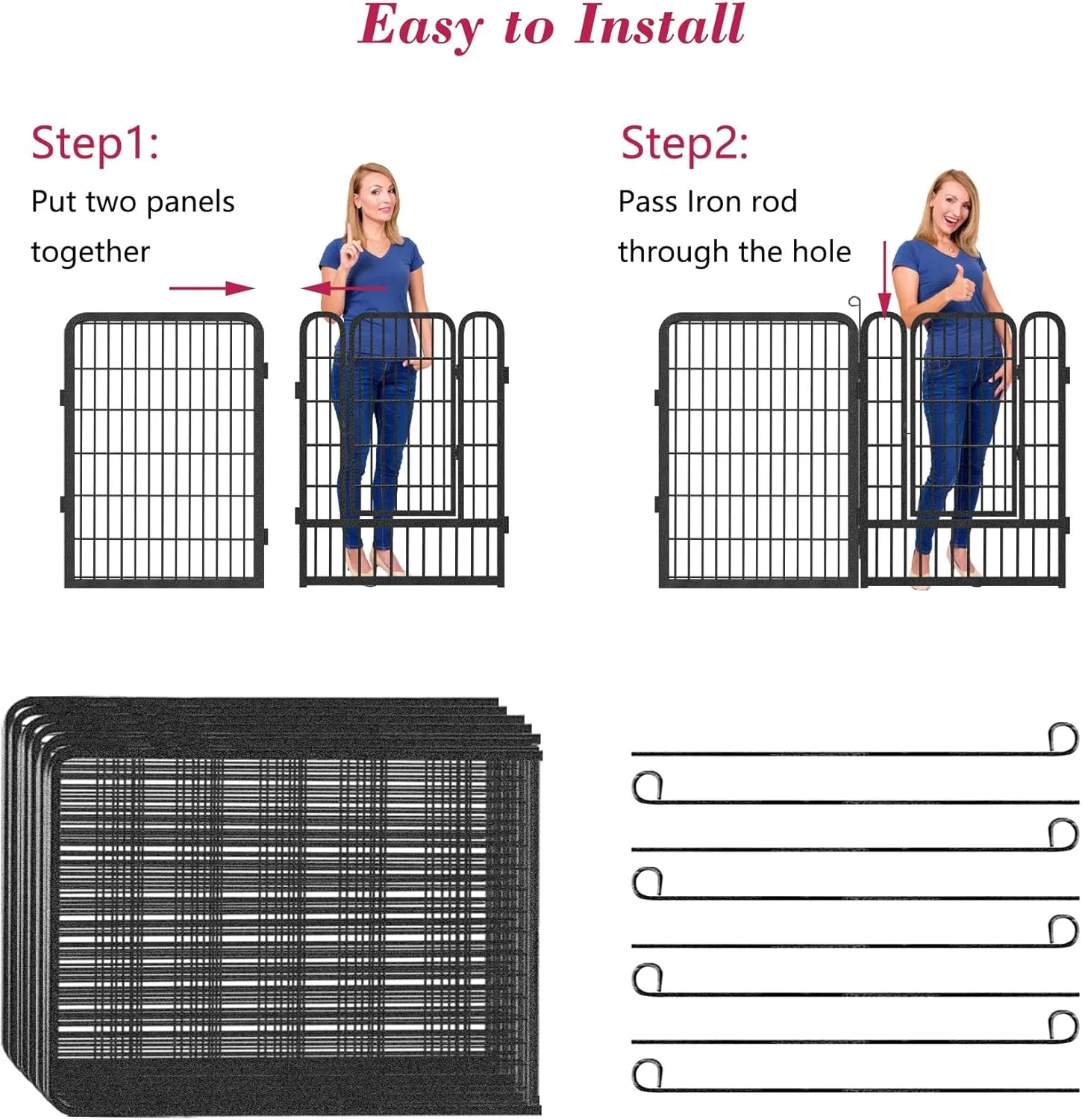 Dog Playpen, 40 inch Height 14 Panels Heavy Duty Dog Fence Pet Playpen with Door, Anti-Rust Dog Exercise Pen with Lock, Portable Pet Fence Outdoor for Yard RV Camping