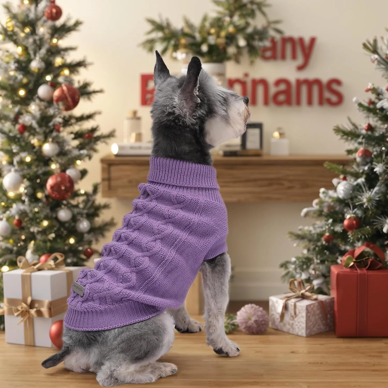 Dog Pullover Sweater, Cable Knitwear, Classic Turtleneck Warm and Soft Clothes for Chihuahua, Bulldog, Dachshund, Pug, Yorkie,Dog Outfits for Small Dogs Medium Dogs, (Purple M)