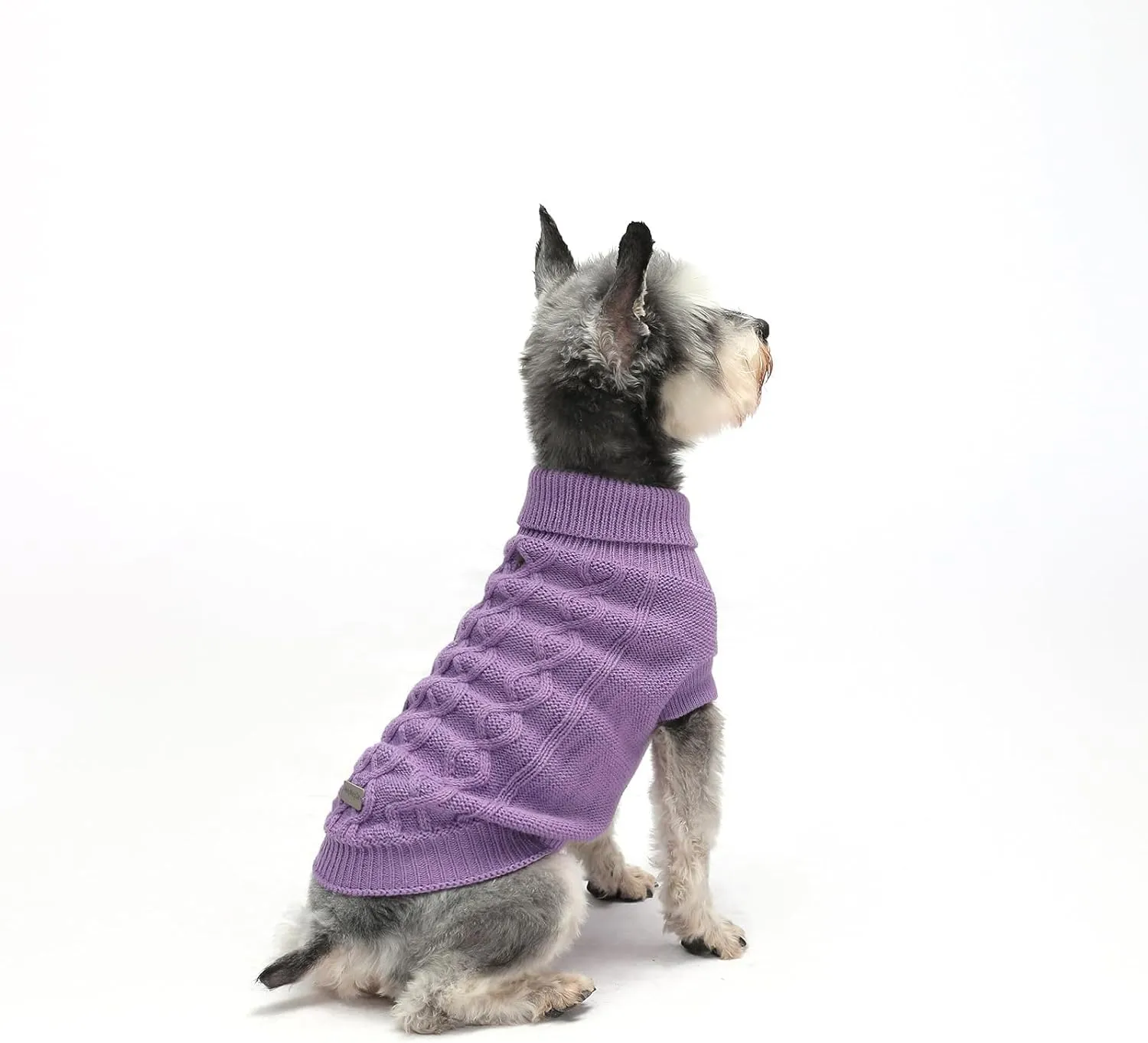 Dog Pullover Sweater, Cable Knitwear, Classic Turtleneck Warm and Soft Clothes for Chihuahua, Bulldog, Dachshund, Pug, Yorkie,Dog Outfits for Small Dogs Medium Dogs, (Purple M)