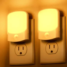 DORESshop Night Light Plug into Wall, Motion Sensor Night Light, Amber Yellow Night Lights, 2Pack, Dimmable Night Light 30/60/100LM, 1W Dusk to Dawn Night Light for Bedroom, Kids Room, Bathroom