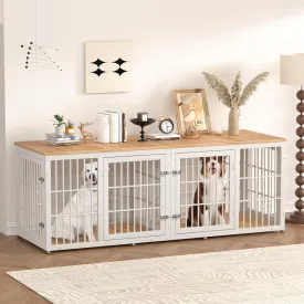 Double Dog Crate Furniture for 2 Dogs, 78 Inch Heavy Duty Extra Large Dog Cage with Divider, Wooden Metal Kennel Indoor, Indestructible Pet House for Large and Medium Dogs, White