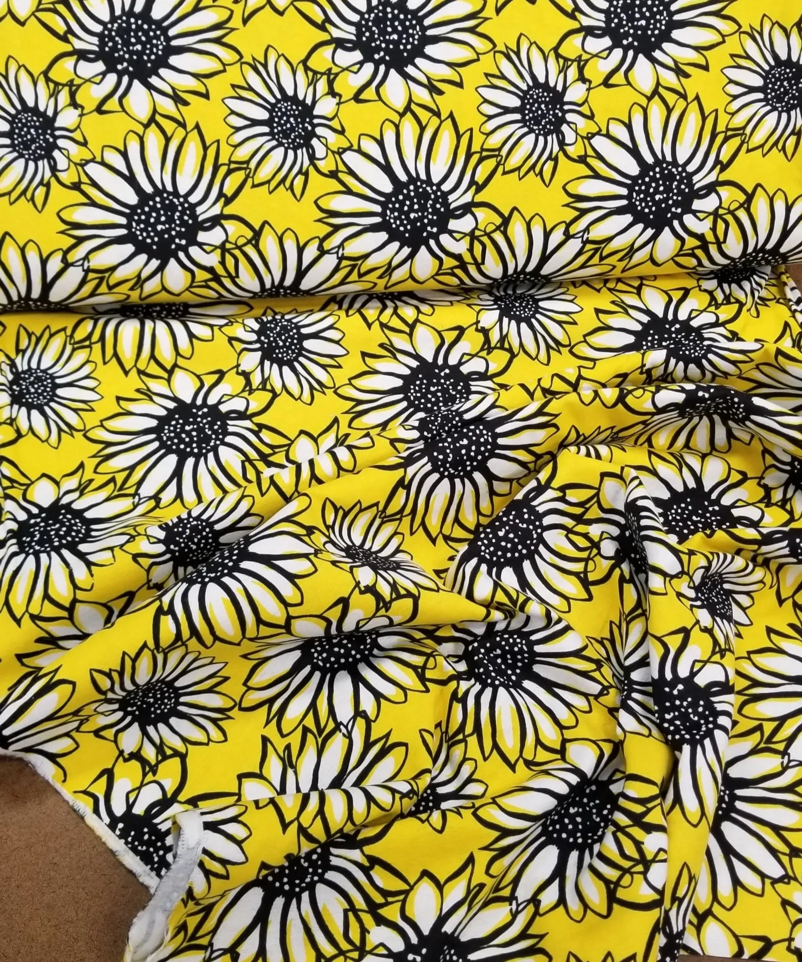End of BOlt: 1-3/4th yards of Deadstock Cotton Yellow Sunflowers Flannel  Woven- remnant