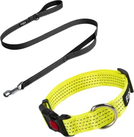 Fida 4 FT Heavy Duty Dog Leash and Reflective Dog Collar Set, Nylon Dog Collars with Neon Colors for Small/Medium/Large Dogs, High Visibility Dog Collars with Safety Locking Buckle(Medium, Neon Yellow