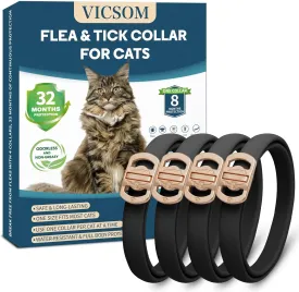 Flea Collar for Cats, 4 Pack 32 Months Prevention, Waterproof Adjustable, for Kitten, Black