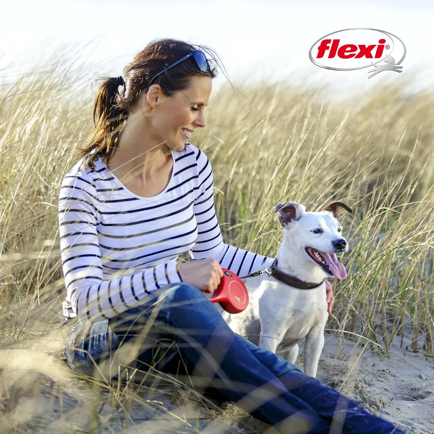 FLEXI New Classic Tape Retractable Dog Leash for Small Dogs Upto 33 lbs.  16 ft., Blue | Tangle Free Pet Walking Leash with One-Handed Brake, Pause, Lock|German Quality Product