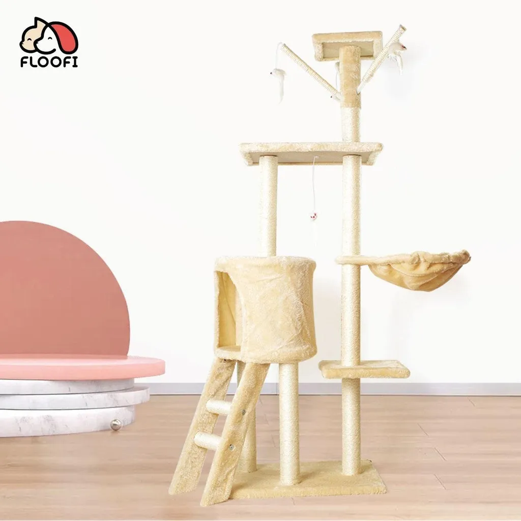 Floofi 138cm 5 Layer Plush Cat Condo Cat Tree Beige