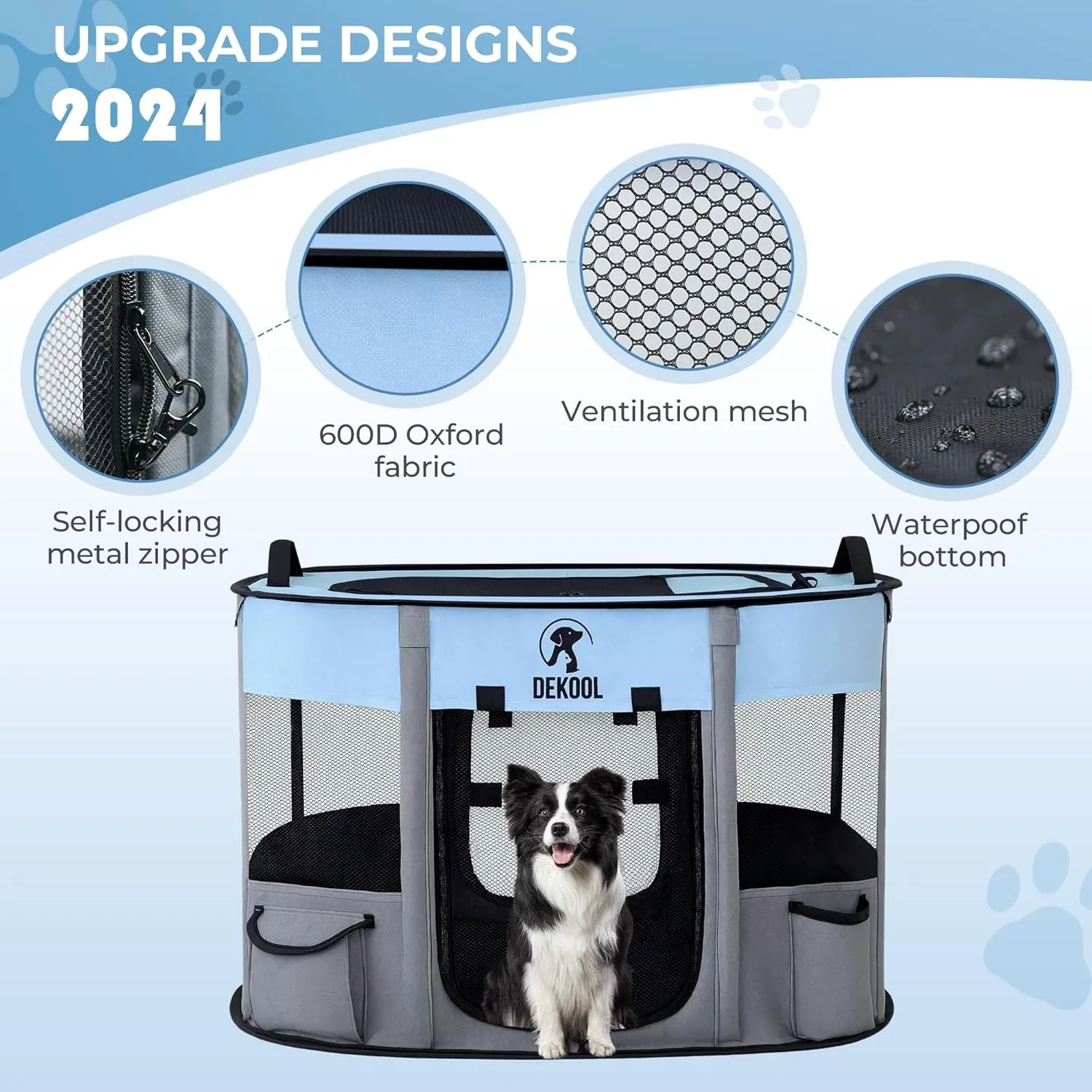 Foldable Pet Dog Playpen, Portable Dog Crate for Puppies, Cat, Rabbit, Chicks, Puppy Play Pen for Indoors, Kennel Tent Crate for Indoor Outdoor Travel Camping Use with Carrying Case (Blue, S)