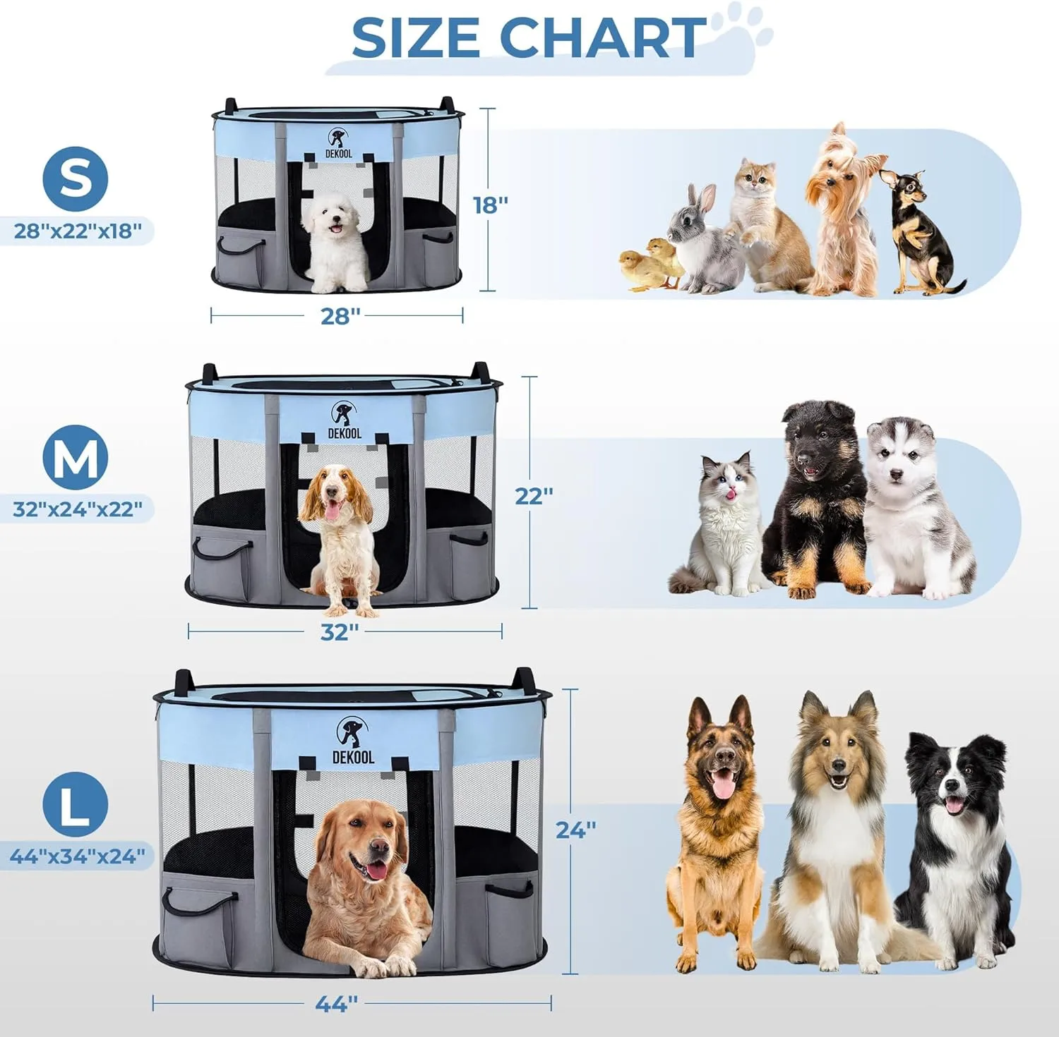 Foldable Pet Dog Playpen, Portable Dog Crate for Puppies, Cat, Rabbit, Chicks, Puppy Play Pen for Indoors, Kennel Tent Crate for Indoor Outdoor Travel Camping Use with Carrying Case (Blue, S)