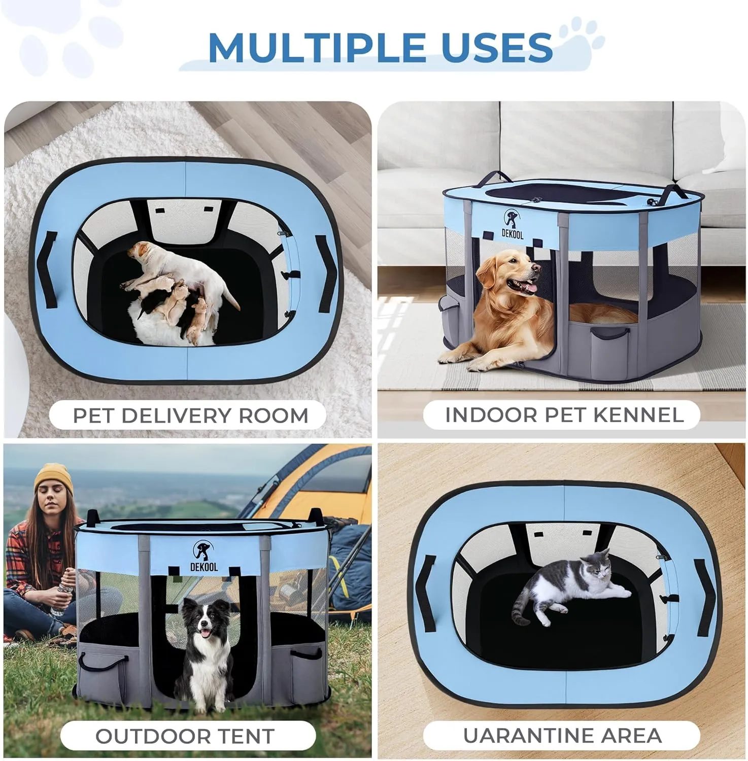 Foldable Pet Dog Playpen, Portable Dog Crate for Puppies, Cat, Rabbit, Chicks, Puppy Play Pen for Indoors, Kennel Tent Crate for Indoor Outdoor Travel Camping Use with Carrying Case (Blue, S)