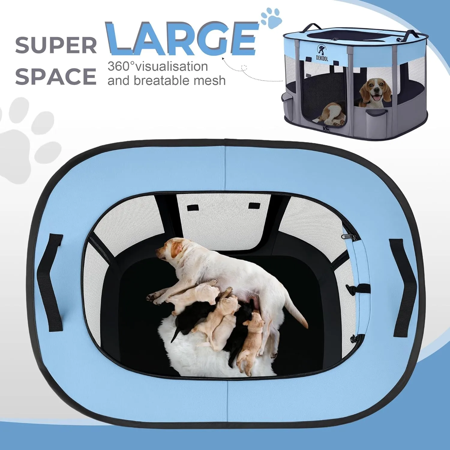 Foldable Pet Dog Playpen, Portable Dog Crate for Puppies, Cat, Rabbit, Chicks, Puppy Play Pen for Indoors, Kennel Tent Crate for Indoor Outdoor Travel Camping Use with Carrying Case (Blue, S)