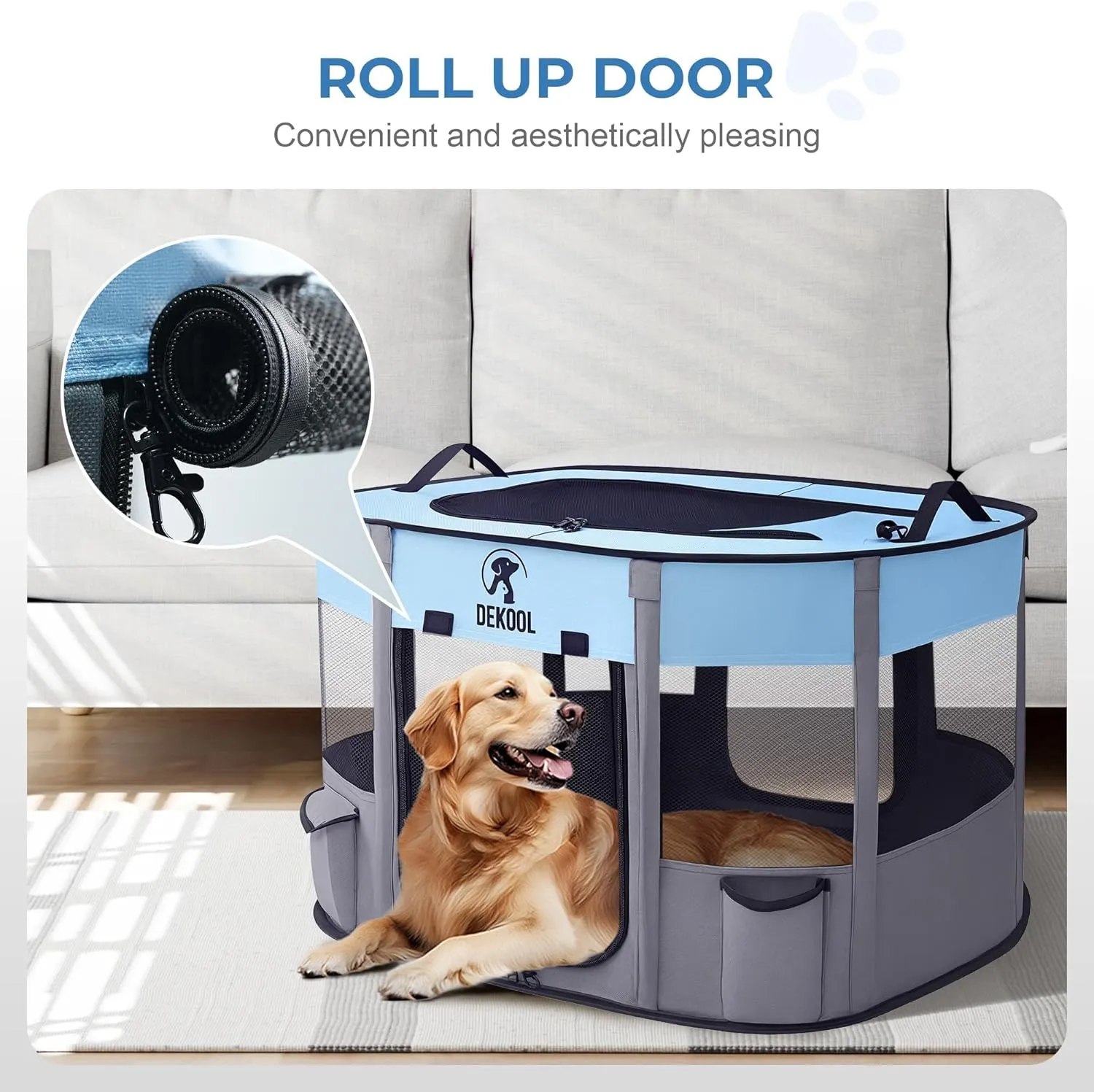 Foldable Pet Dog Playpen, Portable Dog Crate for Puppies, Cat, Rabbit, Chicks, Puppy Play Pen for Indoors, Kennel Tent Crate for Indoor Outdoor Travel Camping Use with Carrying Case (Blue, S)