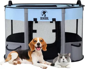 Foldable Pet Dog Playpen, Portable Dog Crate for Puppies, Cat, Rabbit, Chicks, Puppy Play Pen for Indoors, Kennel Tent Crate for Indoor Outdoor Travel Camping Use with Carrying Case (Blue, S)
