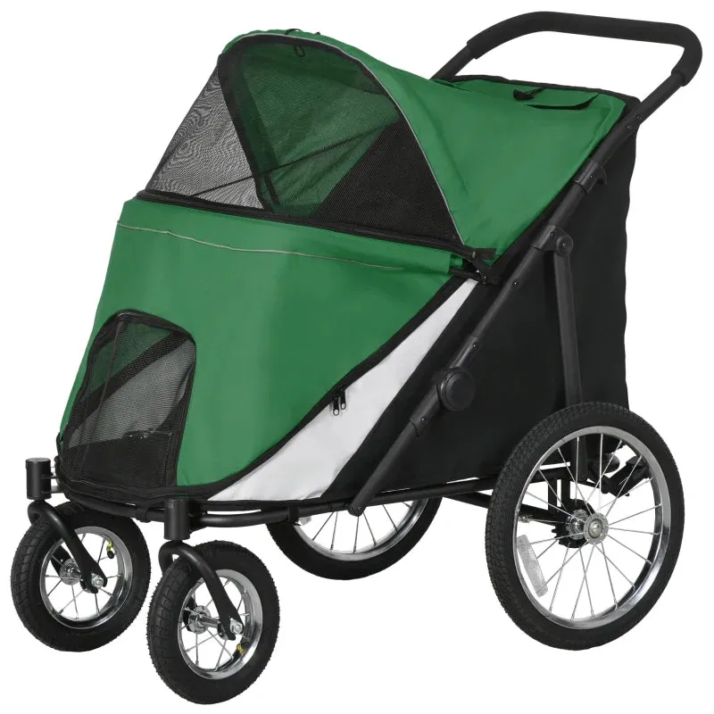 Foldable Pet Stroller with Washable Cushion - Green