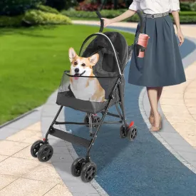 Folding Dog Stroller for Cats and Dogs, Zipper Entry Pet Stroller with Breathable Mesh, Waterproof, Scratch-Resistant, Safety Tether, Cup Holder and Pocket, for Small and Medium-Sized Pets