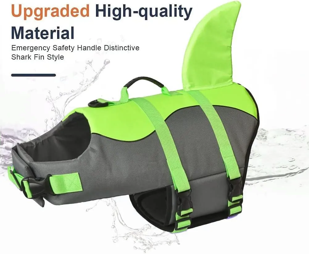 Fragralley Dog Life Jacket Shark, Dog Life Vest Adjustable Ripstop, Dog Swimming Safety Vest with Superior Buoyancy & Rescue Handle for Small Medium Large Dogs, Swim, Pool, Beach, Boating