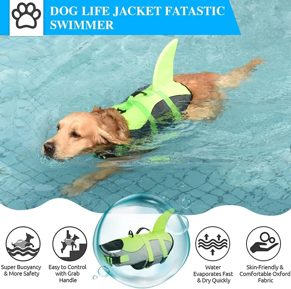 Fragralley Dog Life Jacket Shark, Dog Life Vest Adjustable Ripstop, Dog Swimming Safety Vest with Superior Buoyancy & Rescue Handle for Small Medium Large Dogs, Swim, Pool, Beach, Boating