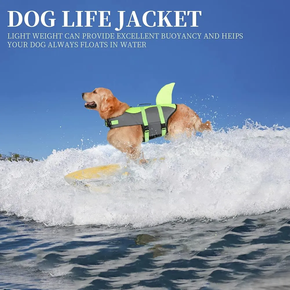 Fragralley Dog Life Jacket Shark, Dog Life Vest Adjustable Ripstop, Dog Swimming Safety Vest with Superior Buoyancy & Rescue Handle for Small Medium Large Dogs, Swim, Pool, Beach, Boating