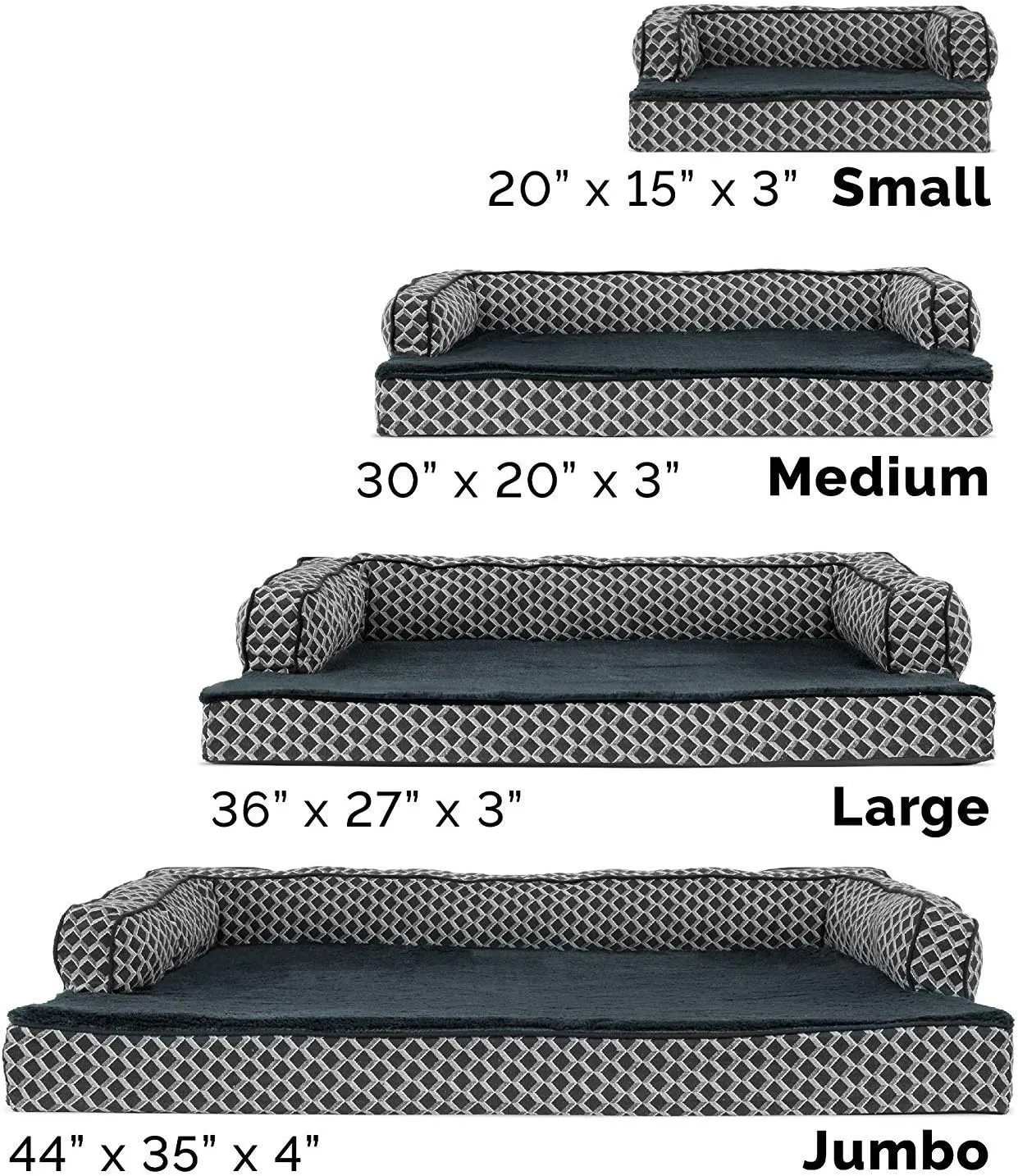 Furhaven Cooling Gel Dog Bed for Large/Medium Dogs w/ Removable Bolsters & Washable Cover, For Dogs Up to 55 lbs - Plush & Woven Decor Comfy Couch Sofa - Diamond Gray, Large