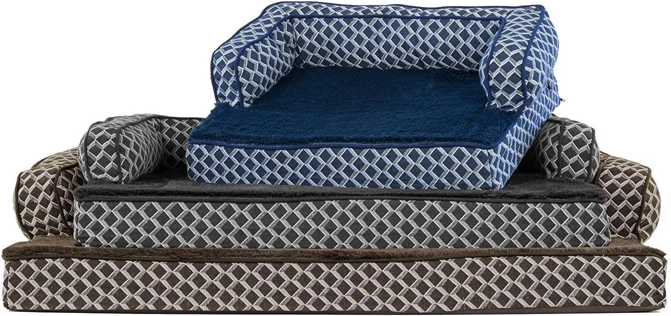 Furhaven Cooling Gel Dog Bed for Large/Medium Dogs w/ Removable Bolsters & Washable Cover, For Dogs Up to 55 lbs - Plush & Woven Decor Comfy Couch Sofa - Diamond Gray, Large