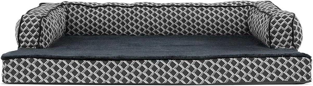Furhaven Cooling Gel Dog Bed for Large/Medium Dogs w/ Removable Bolsters & Washable Cover, For Dogs Up to 55 lbs - Plush & Woven Decor Comfy Couch Sofa - Diamond Gray, Large