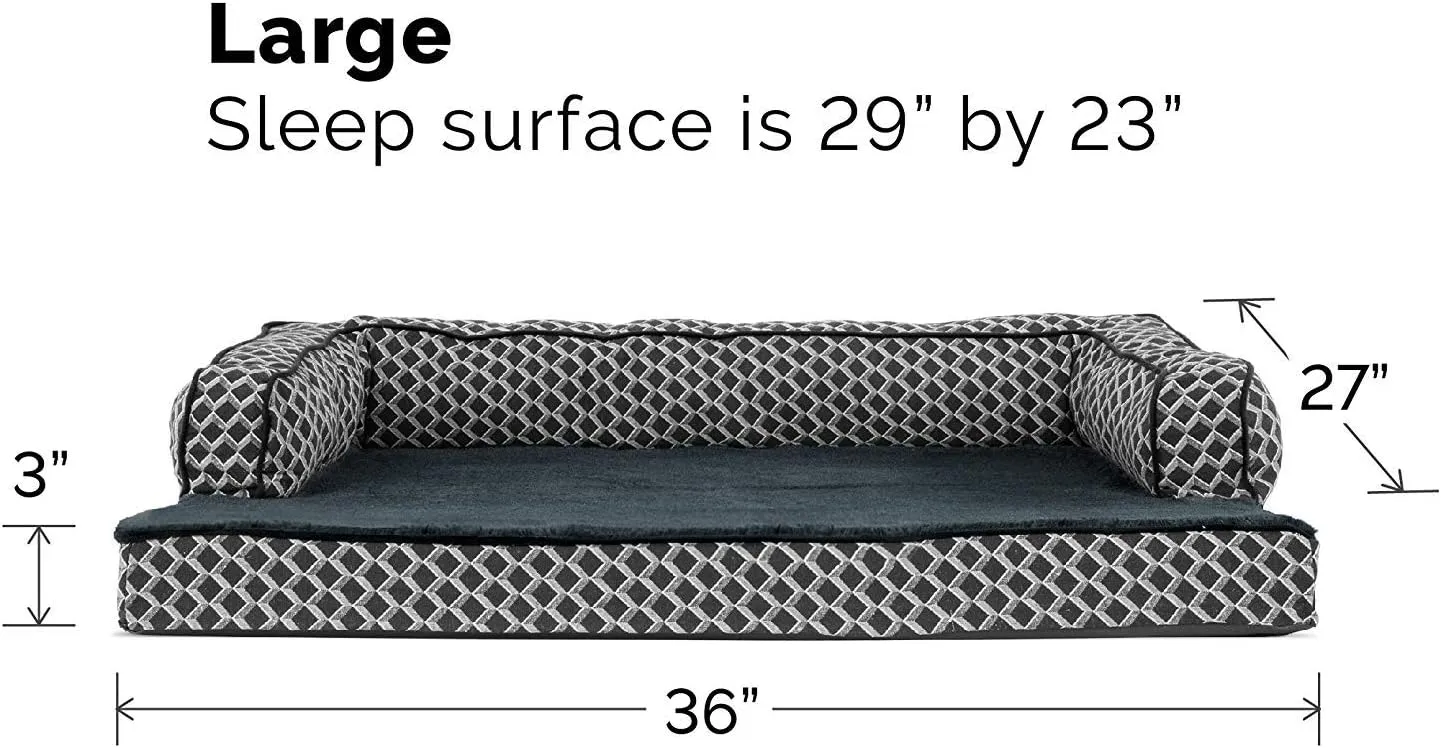 Furhaven Cooling Gel Dog Bed for Large/Medium Dogs w/ Removable Bolsters & Washable Cover, For Dogs Up to 55 lbs - Plush & Woven Decor Comfy Couch Sofa - Diamond Gray, Large