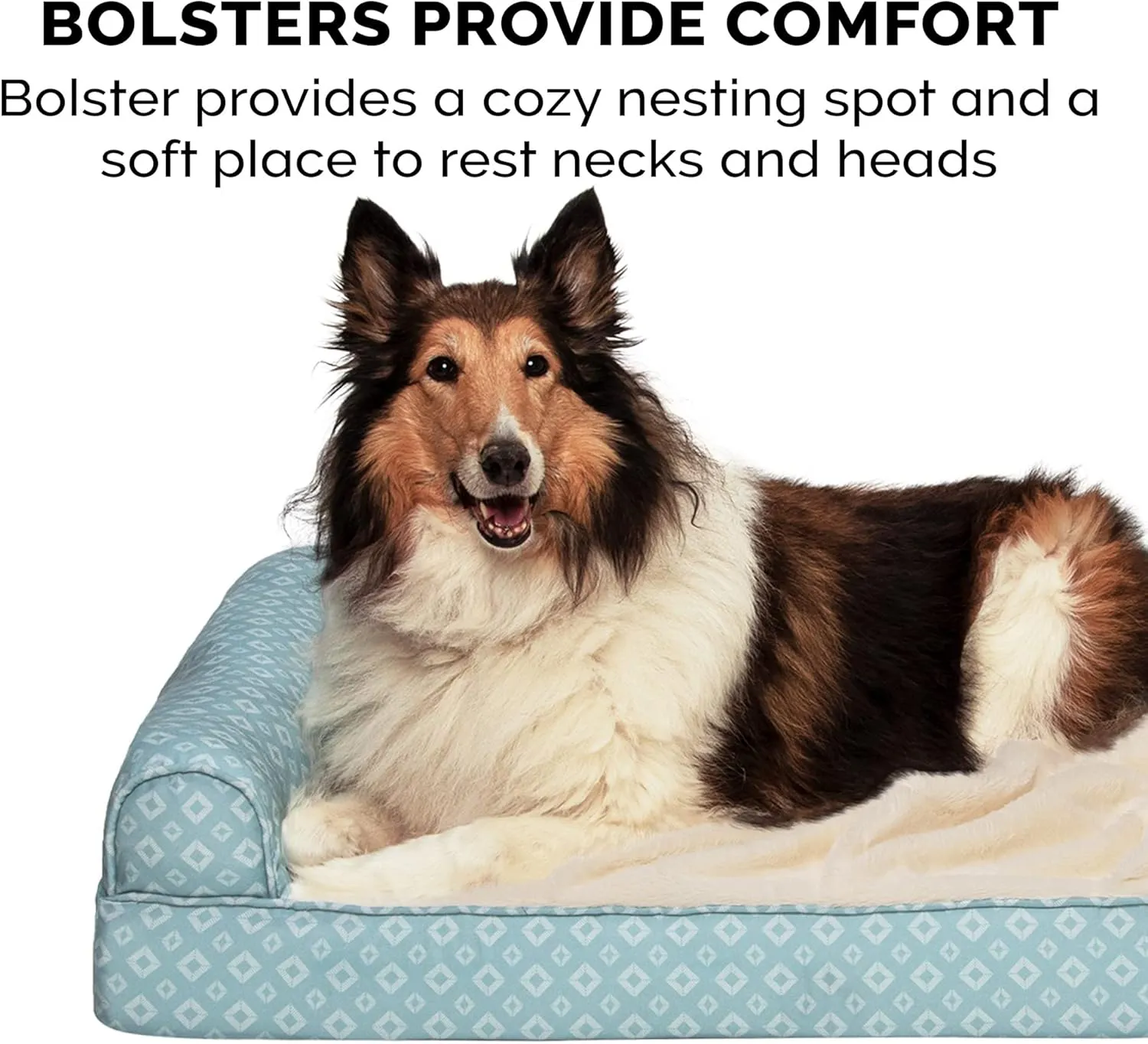 Furhaven Cozy Orthopedic Dog Bed for Large/Medium Dogs w/ Removable Bolsters & Washable Cover, For Dogs Up to 55 lbs - Plush & Diamond Print Nest Top Sofa - Aqua, Large