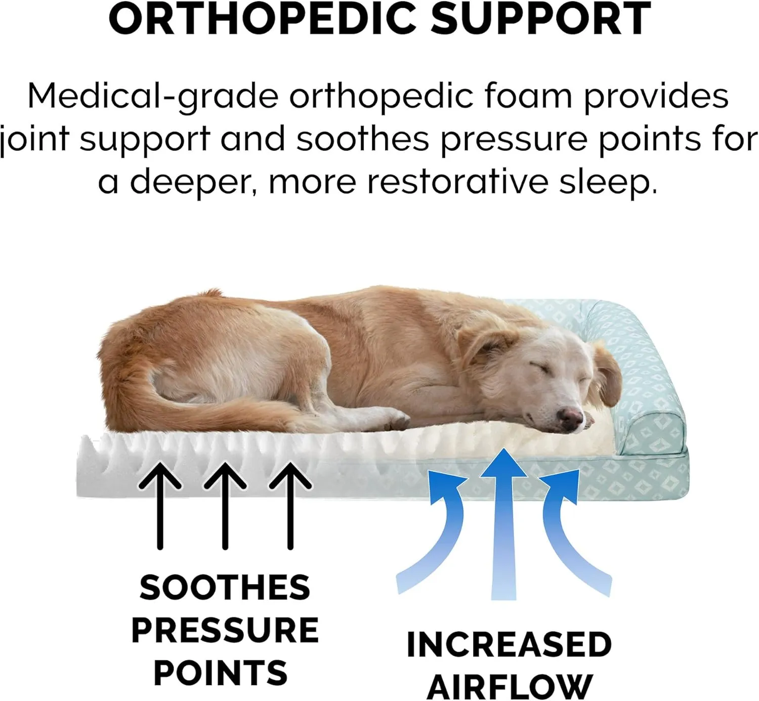Furhaven Cozy Orthopedic Dog Bed for Large/Medium Dogs w/ Removable Bolsters & Washable Cover, For Dogs Up to 55 lbs - Plush & Diamond Print Nest Top Sofa - Aqua, Large