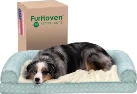Furhaven Cozy Orthopedic Dog Bed for Large/Medium Dogs w/ Removable Bolsters & Washable Cover, For Dogs Up to 55 lbs - Plush & Diamond Print Nest Top Sofa - Aqua, Large