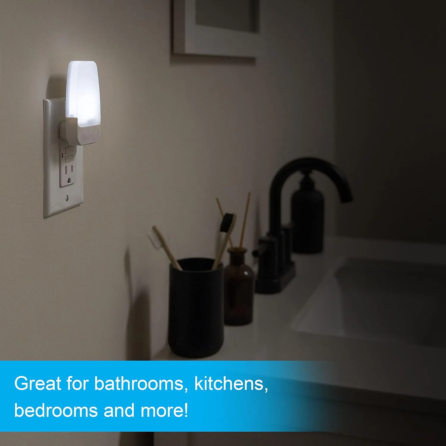GE LED Night Light, Plug-in, Dusk to Dawn Sensor, Cool White, Ambient Lighting, For Kids Adults Bedroom, Bathroom, Nursery, Kitchen, Hallway, 55991, 2 pack