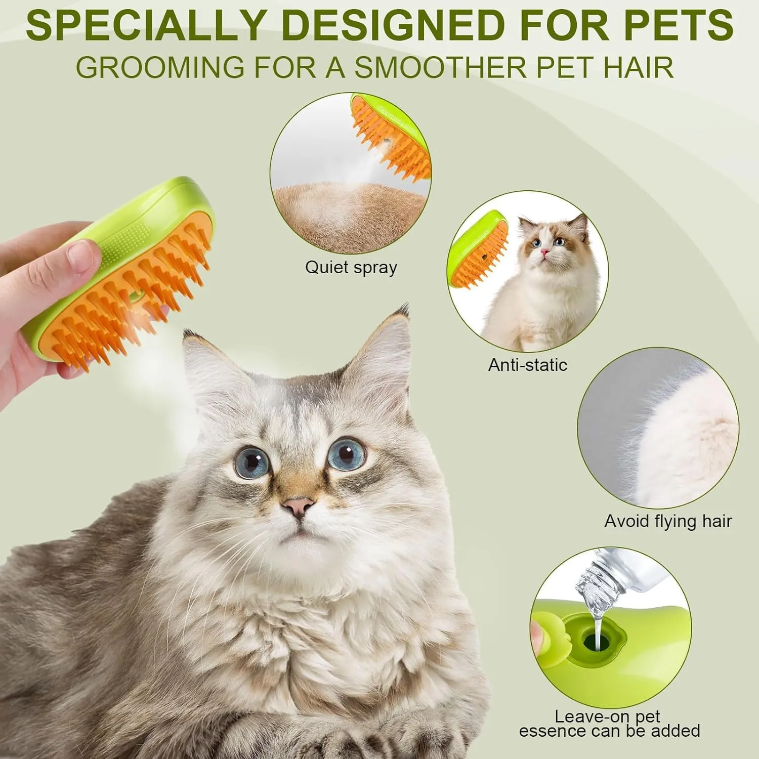 Gorilla pets Cat Steam Brush, Dog Steam Brush, Steam Brush for Cats and Dogs, 3 In 1 Steamy Pet Brush, Steaming Pet Hair Brush, Cat and Dog Comb with Steam, Pet Grooming Brush for Cats (Random Color)