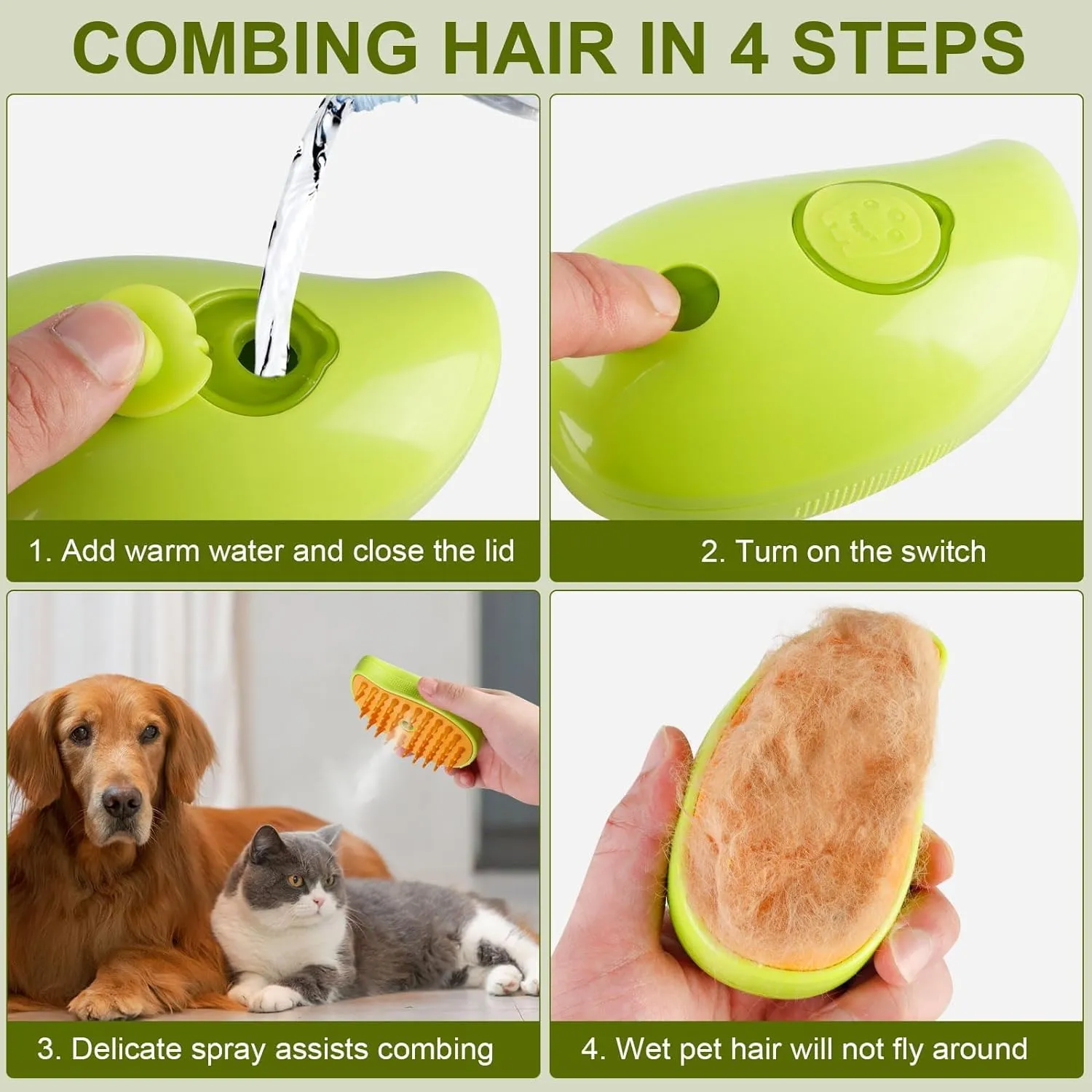 Gorilla pets Cat Steam Brush, Dog Steam Brush, Steam Brush for Cats and Dogs, 3 In 1 Steamy Pet Brush, Steaming Pet Hair Brush, Cat and Dog Comb with Steam, Pet Grooming Brush for Cats (Random Color)