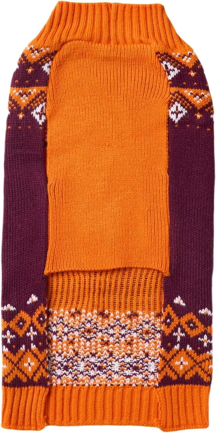 Hello Fall Leaves Thanksgiving Dog Sweater, Harvest Time Small Dog Fall Sweaters for Dogs Girls Boys, Orange, Medium M Size 14" Back