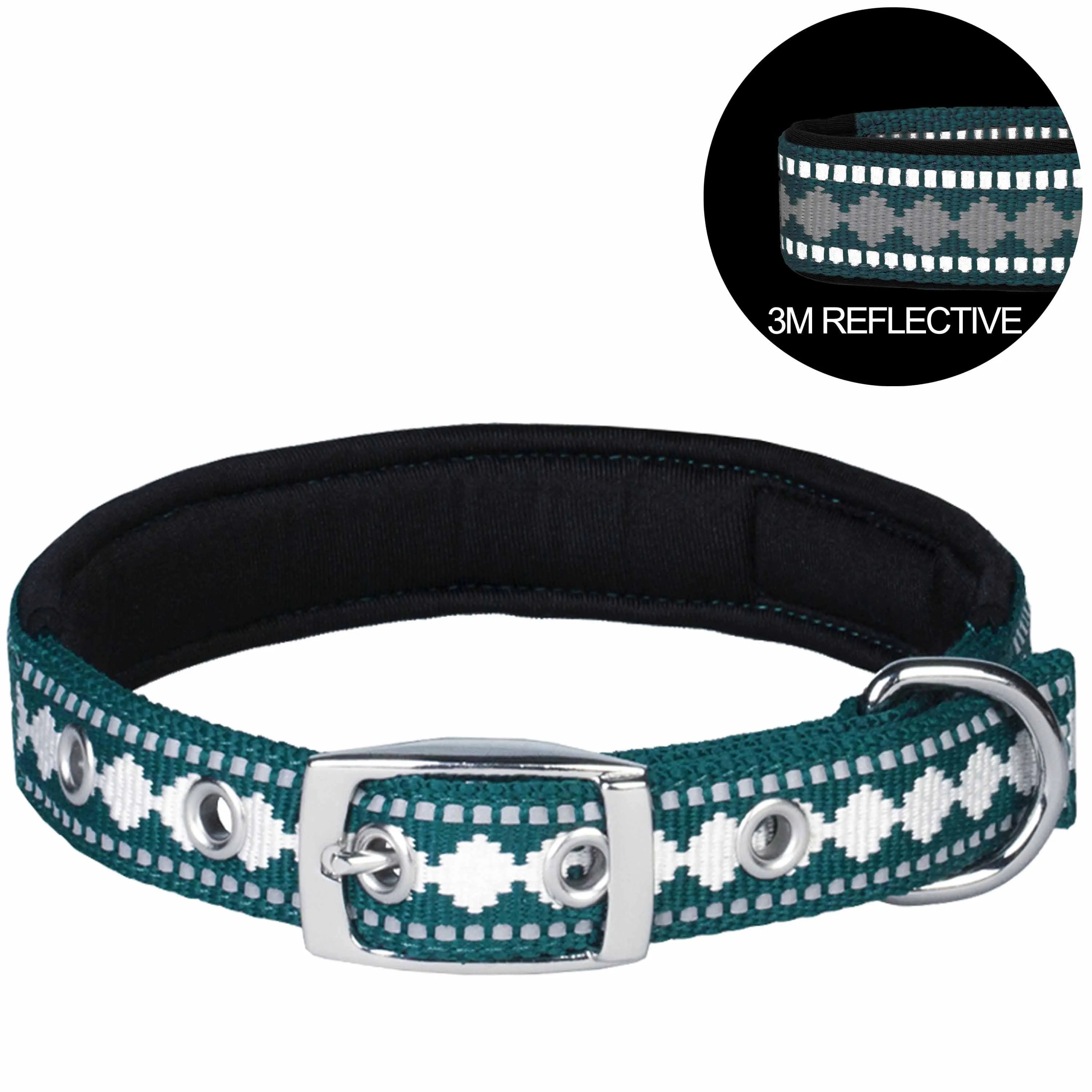 Jacquard Dog Collar with 3M Reflective Neoprene Padding