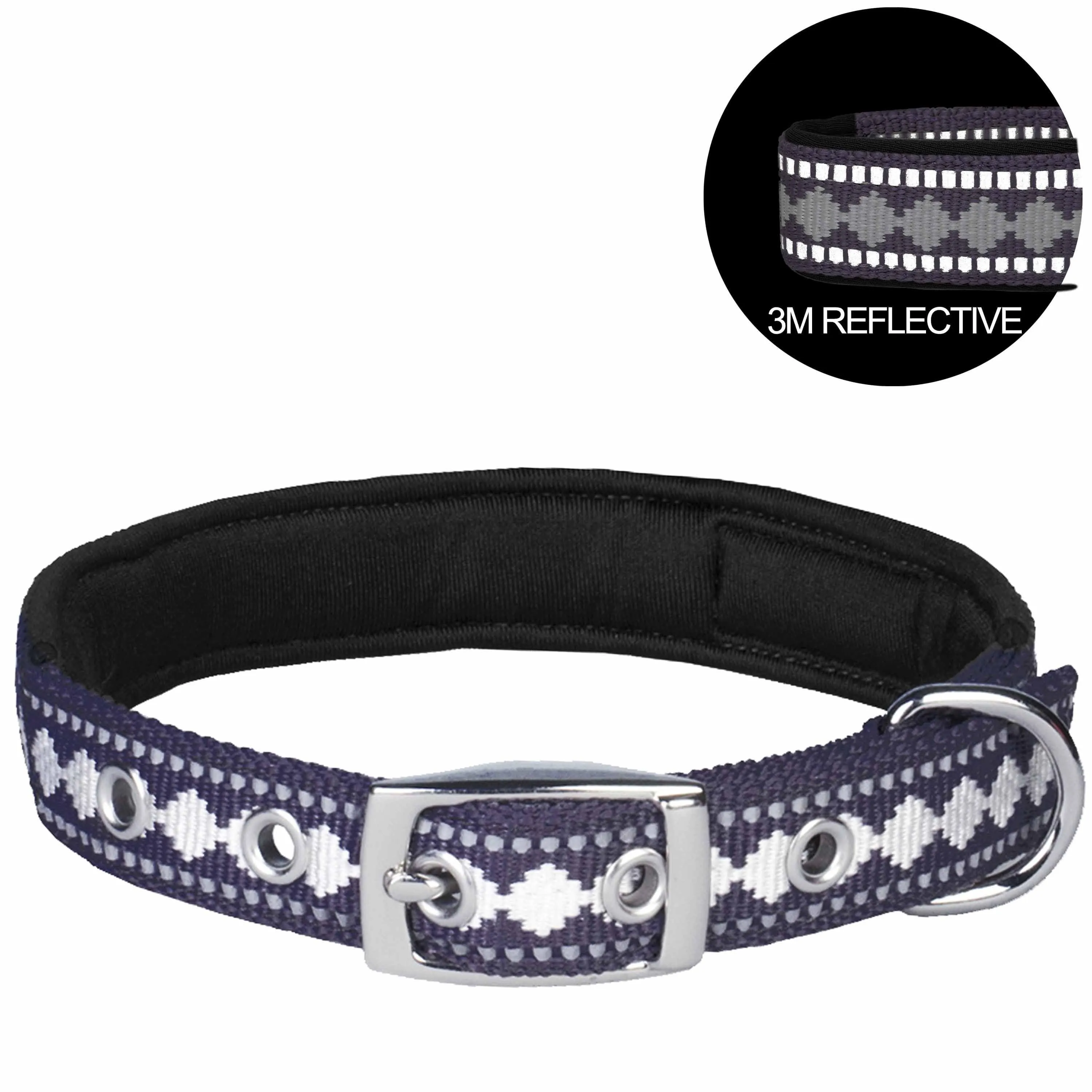 Jacquard Dog Collar with 3M Reflective Neoprene Padding