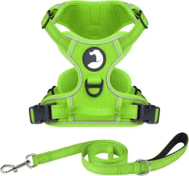Joytale No Pull Mesh Dog Harness and Reflective Dog 4FT x 1" Leash Combo with Neoprene Handle for Medium Dogs (Green,M)