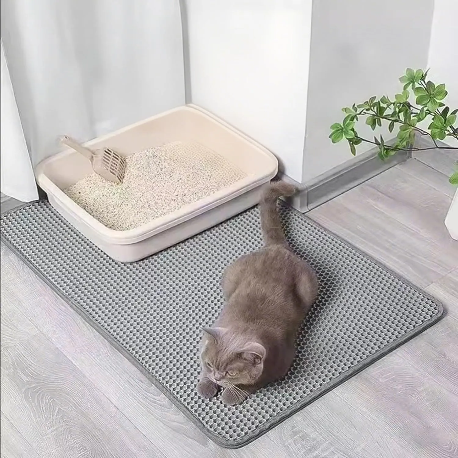 Large cat Litter mat, Jumbo Size (47" x 32") Gray, Double Layer, Waterproof, Odor-Free, Easy to Clean