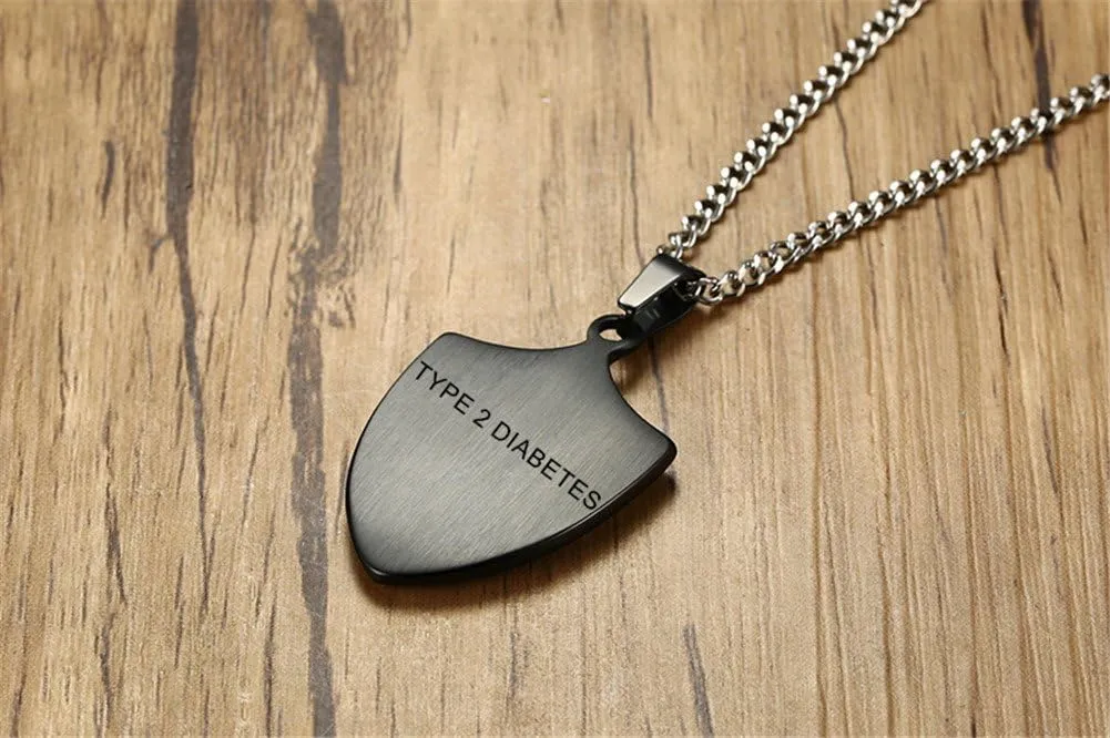 LF Mens Free Engraving Customized Stainless Steel ICE SOS Personalized Medical Alert ID Shield Tag Pendant Necklace Monitoring Emergency for Friend Grandpa Dad Husband Son