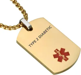 LF Stainless Steel TYPE 2 DIABETIC Medical Alert Dog Tag ID Pendant Caduceus necklace for Men Women Teens Health Alert Monitoring Systems,Gold