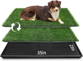 LOOBANI Large Dog Grass Pad with Tray - 35x23in Dog Litter Box with 2-Pack Replacement Artificial Grass Puppy Training Pads - Potty Tray for Balcony Apartment Indoor Outdoor Use
