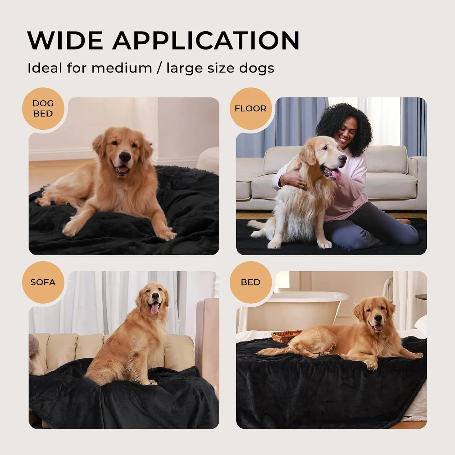 Luciphia Waterproof Blanket for Large Dogs Liquid Proof Furniture Protector Washable Pet Reversible Bed Cover for Couch Soft Sherpa Fleece Cat Blankets for Small Medium Black X-Large85" x 57"