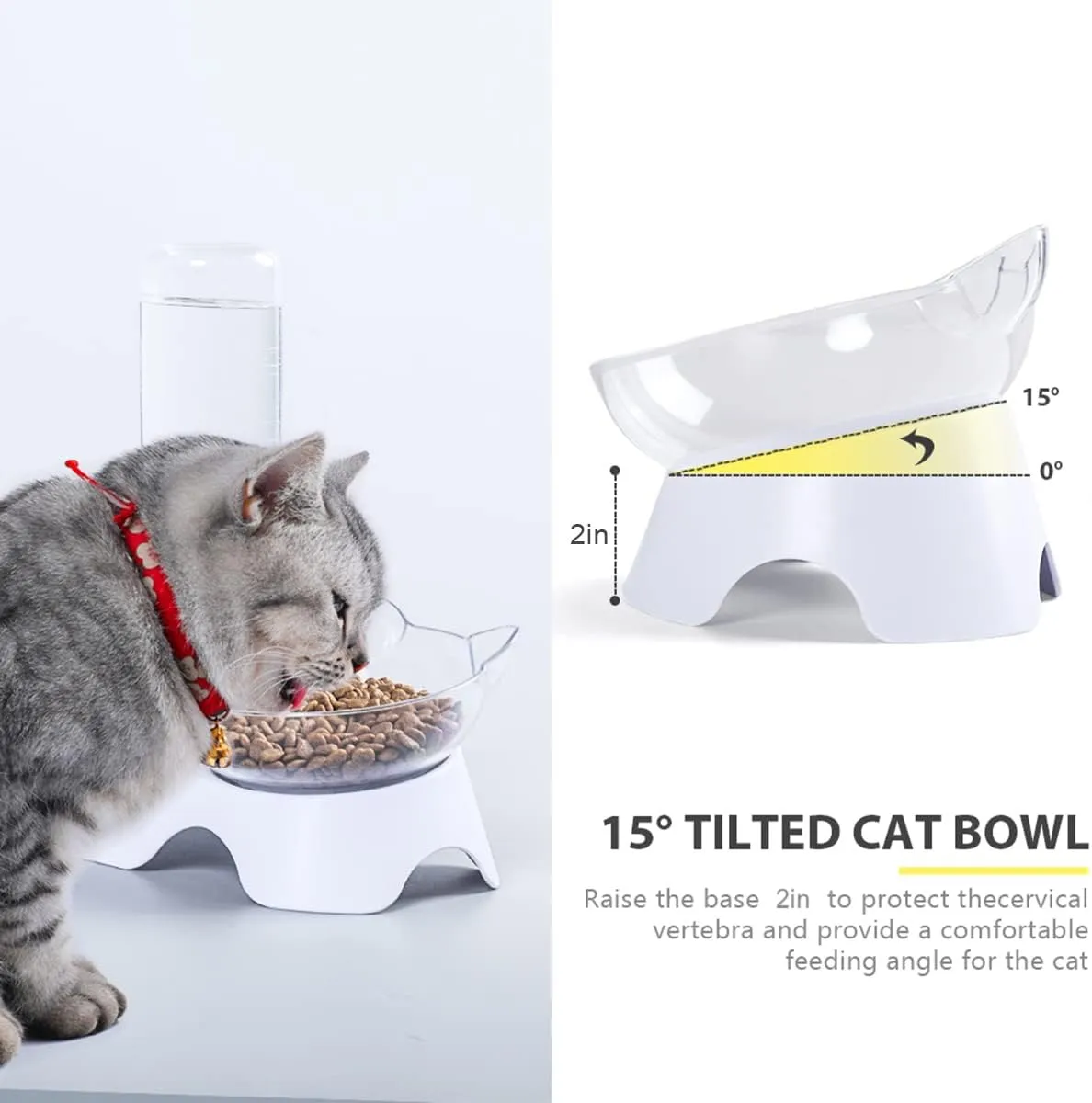 MILIFUN Double Dog Cat Bowls - Pets Water and Food Bowl Set, 15Tilted Water and Food Bowl Set with Automatic Waterer Bottle for Small or Medium Size Dogs Cats