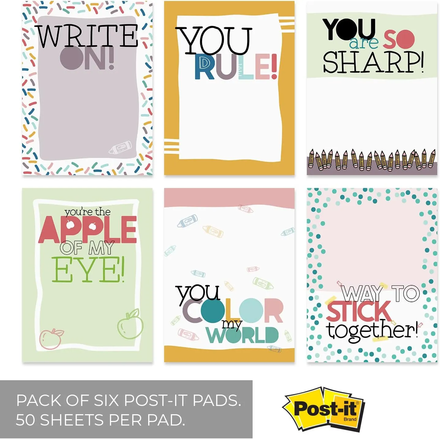 Modern Teacher Sticky Note Pads / 3" x 4" Education Sticky Notes/Set of 6 Pads/Empowering Quotes Teacher Gift/Made in USA