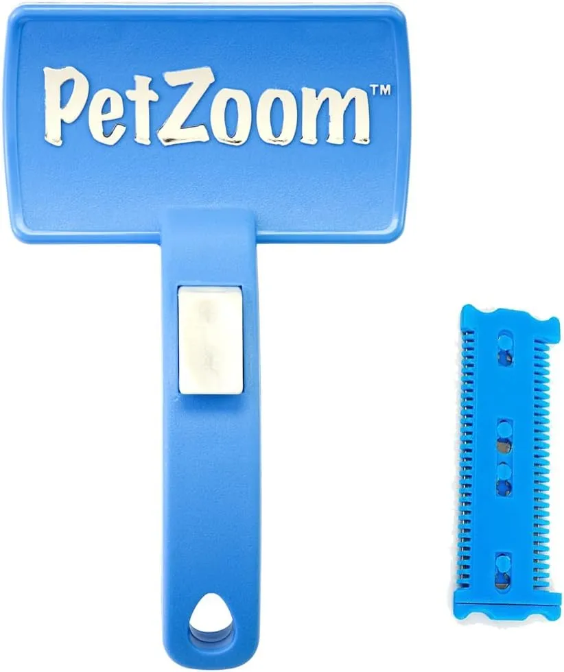 New PetZoom Self Cleaning Grooming Brush with Bonus Pet Trimmer