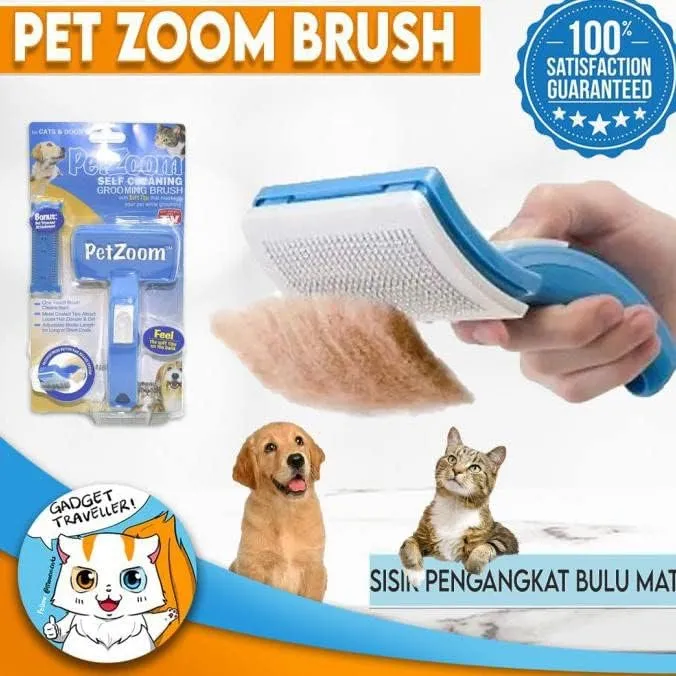 New PetZoom Self Cleaning Grooming Brush with Bonus Pet Trimmer