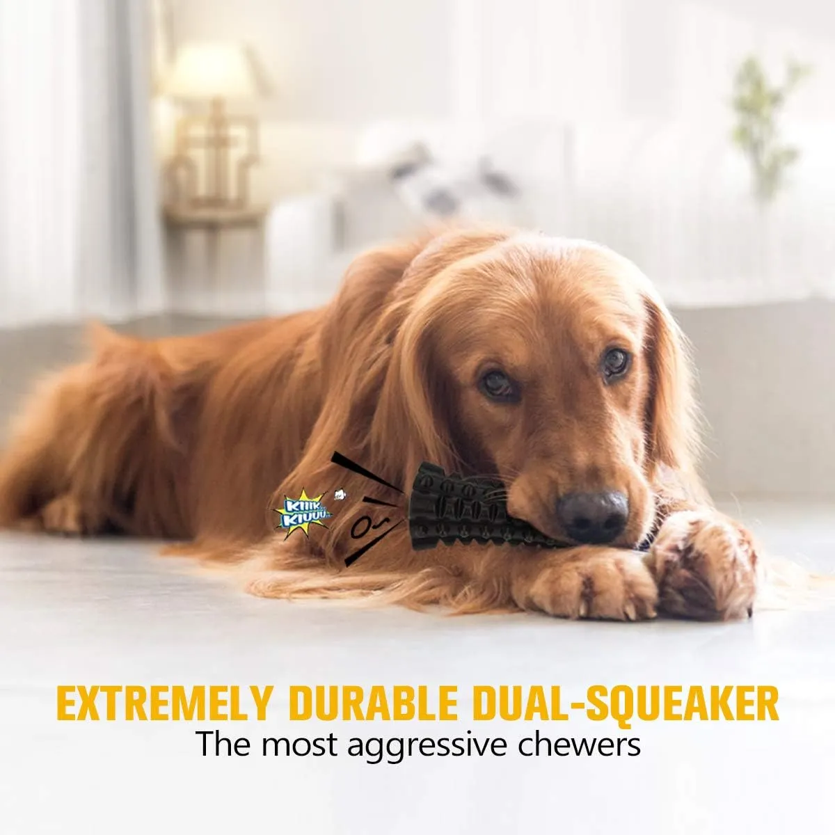 NEW VANFINE Dog Squeaky Toys Almost Indestructible Tough Durable Dog Toys Dog chew Toys for Large Dogs Aggressive chewers Stick Toys Puppy Chew Toys with Non-Toxic Natural Rubber (6.5inch-Cube, Black)