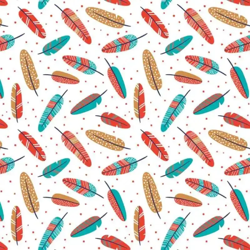 Orange and Teal Feathers FLANNEL on White