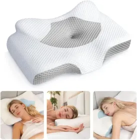 Osteo Cervical Pillow for Neck Pain Relief, Hollow Design Odorless Memory Foam Pillows with Cooling Case, Adjustable Orthopedic Bed Pillow for Sleeping, Support for Side Back Sleepers