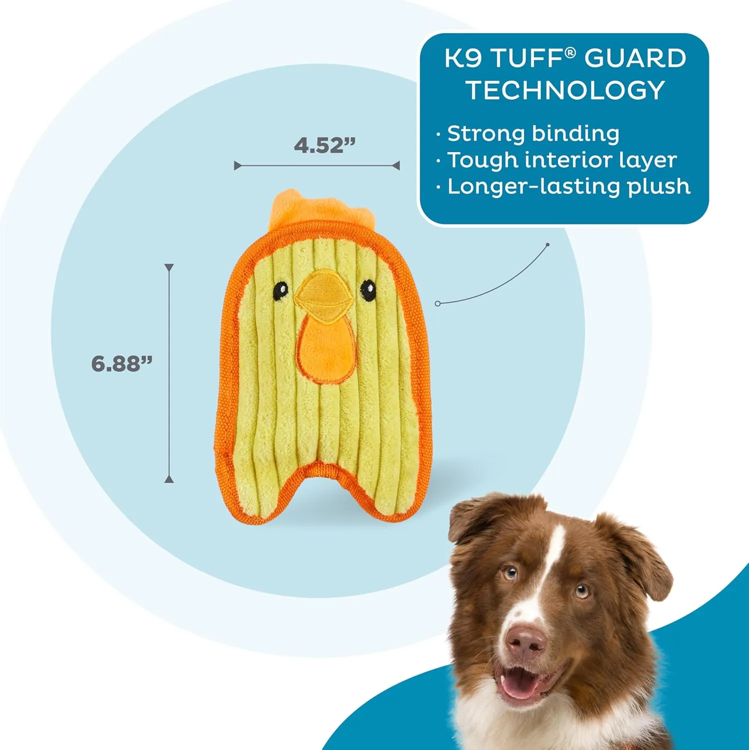 Outward Hound Durablez Minis Stuffing-Free Squeaky Interactive Dog Toy, Tough Plush, Chicken, Yellow, XS
